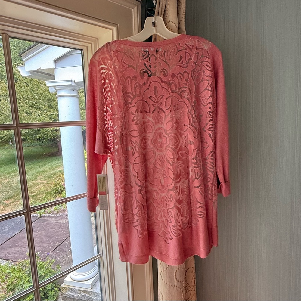 Sigrid Olsen Pink Floral Lace Transparent Blouse with Seperate Liner Tank Top - Picture 8 of 14
